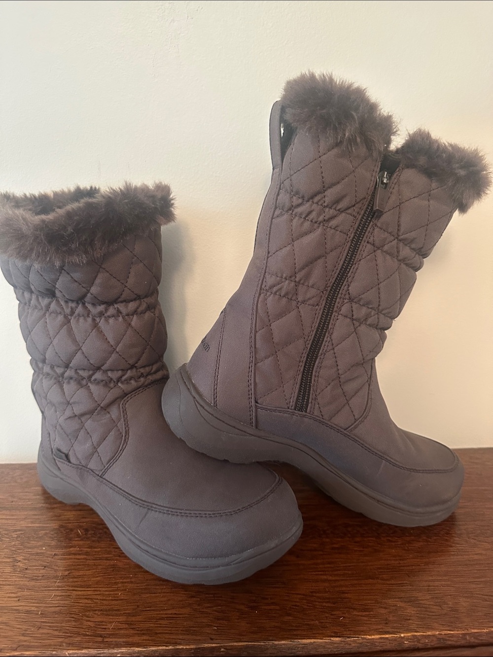 L.L. Bean Quilted Faux-Fur Trim Winter Boots - Brown